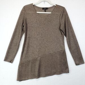 Alyx Asymmetrical Tunic Top Women S Stretchy Long Sleeves Semi Sheer Pewter